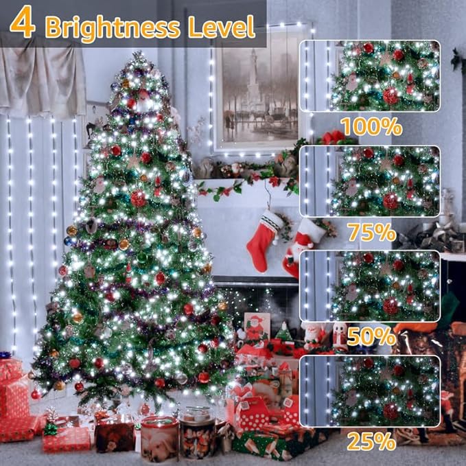Ollny Christmas Lights, 198 FT 600 LED Outdoor Waterproof Plug in Christmas Tree Lights with 8 Modes Remote Timer, String Lights for House Yard Outside Indoor Xmas Decorations White