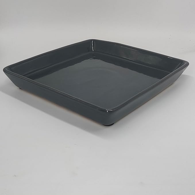 Square Plant Saucer 4 Inch 2 Pack，Plant Trays for Pots, Gray Ceramic Plant Saucers for Indoors Outdoors, Plant Drip Tray 4 6 8 10 12 14 Inch