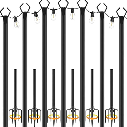 7 Pack String Light Poles,Metal Poles for Hanging Outdoor Light Strings,7 Pack 10 FT Light Poles Stand for Outside Garden,Patio,Wedding,Backyard,Deck,Party