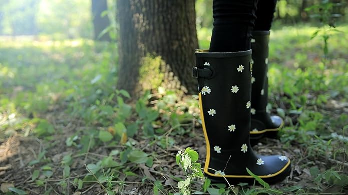 Rongee Rain Boots for Women Waterproof Garden Outdoor Mud Boots Printed with Adjustable Buckle