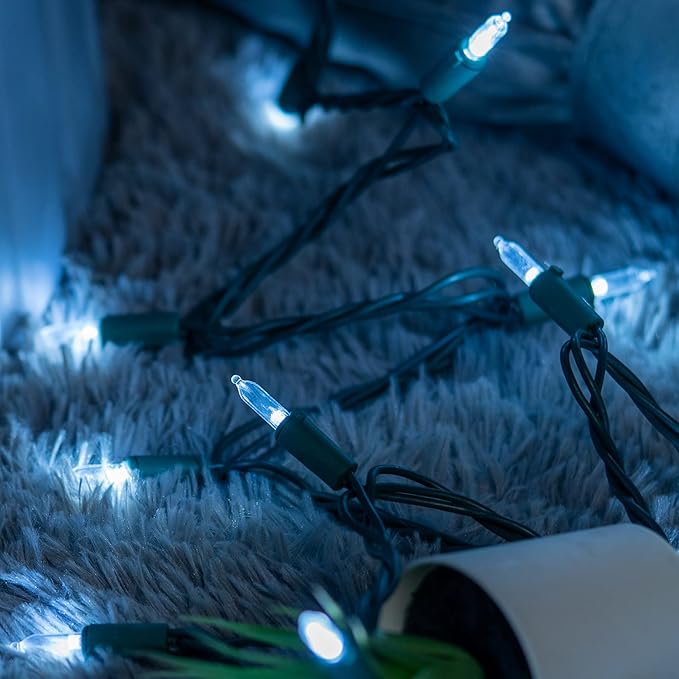 YULETIME 200 Count Cool White LED Christmas Lights, 66 Feet Green Wire UL Certified Commercial Grade Holiday String Light Set (Cool White)