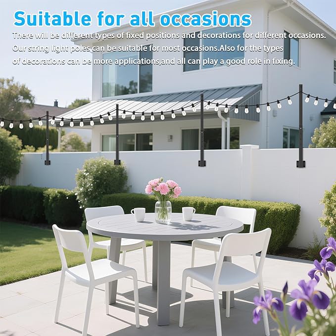 8 Pack 2.8 FT String Light Poles,Metal Lights Poles for Outdoor String Light, Rustproof Heavy Duty for Outside Garden,Patio,Wedding,Backyard,Deck,Party