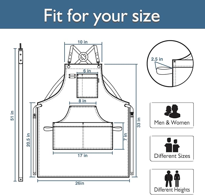 5 Pack Kitchen Apron, Work Apron, Canvas, Multiple Pockets, Gardening, Painting, BBQ, Artist, Carpenter, Sizes M to XXL, Blue