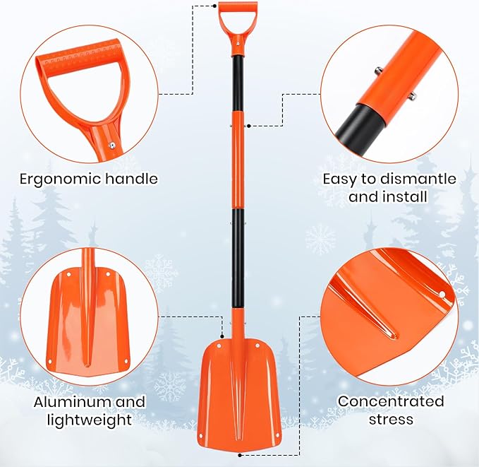 Telescoping Snow Shovel for Car Emergency & Driveway, 31"-47" Extendable Aluminum Shovel with D-Grip, Heavy Duty Shovel for Snow Removal, Gardening & Camping