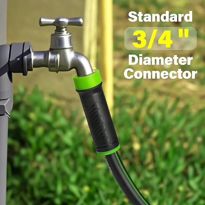 FLATO Garden Hose 5/8" x 50FT, Light Weight and Flexible, All Weather Use, Hybrid Polymer Water Hose with Brass Fittings, for Yard, Outdoor, Lawn (Black, Green stripes)