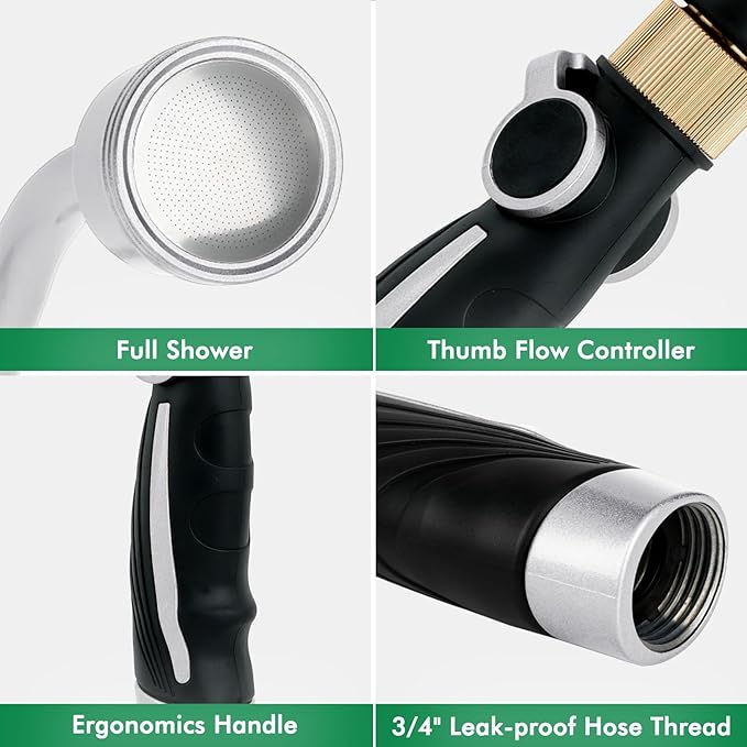 RESTMO Long Watering Wand, 24 Inches Gentle Soft Full Shower Sprayer Wand with Thumb Flow Control, Heavy Duty Metal Hose Wand for Hanging Baskets, Shrubs, Plants, Flowers, Garden and Lawn, Silver