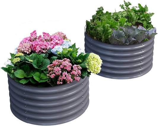 Olle 2 Pack 17" Tall Durable Round Raised Garden Bed Raised Beds for Gardening, Vegetable Planter Boxes Outdoor Raised Garden Boxes for Herbs, Veggies, Flowers, Mid-Grey 24" X 17"