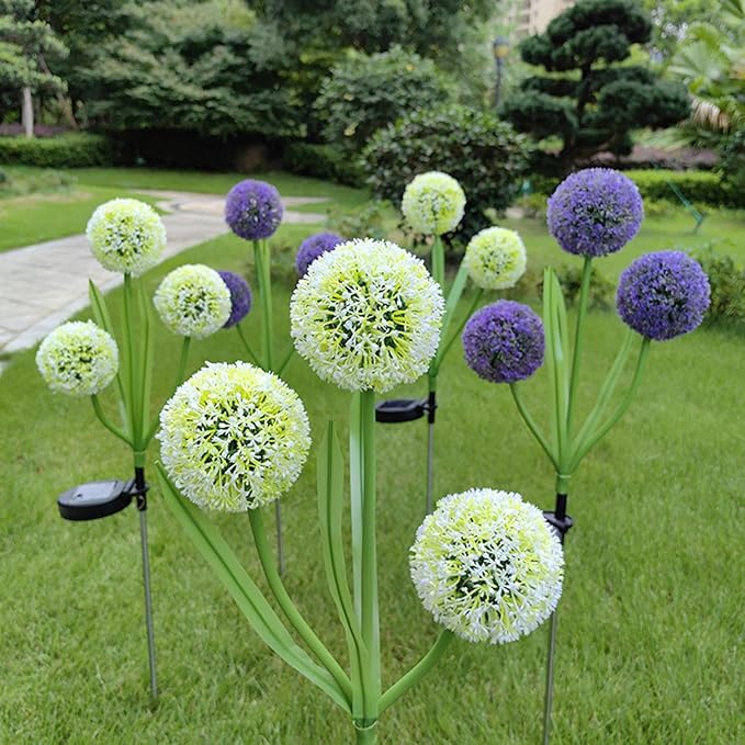 Garden Solar Lights Flowers, Automatic Lighting At Night, Waterproof Garden Decor for Yard Patio Pathway Lawn, Gardening Gifts for Women, Christmas Decoration, 3 flowers (Dandelion - Purple glow, 1)
