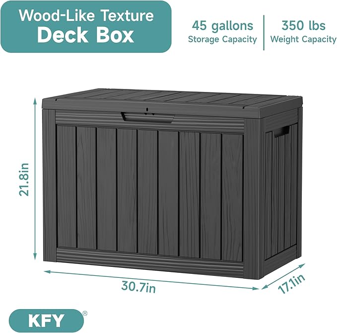 45 Gallon Waterproof Resin Deck Box, UV Resistant Outdoor Storage for Garden, Patio, Porch, Delivery, Striped Black