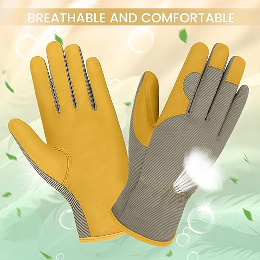 Gardening Gloves, Garden Gloves for Women and Men, Thorn Proof Working Gloves, Durable Leather Work Garden Gloves for Yard & Outdoor Work, Golden, XL