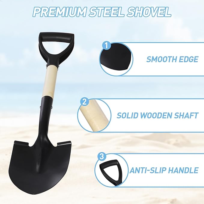 REDCAMP 27" Beach Spades Sand Shovels with D-Handle for Adults Gardening Tools Kit Travel Sandbox Snow Scoop Wood Handle Spade for Digging Sand Snow, Manganese Steel Spades