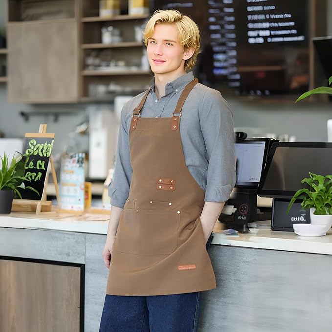 Chef Apron for Men Women with Pockets Adjustable Strap, Water Repellent Apron for Cooking, Baking