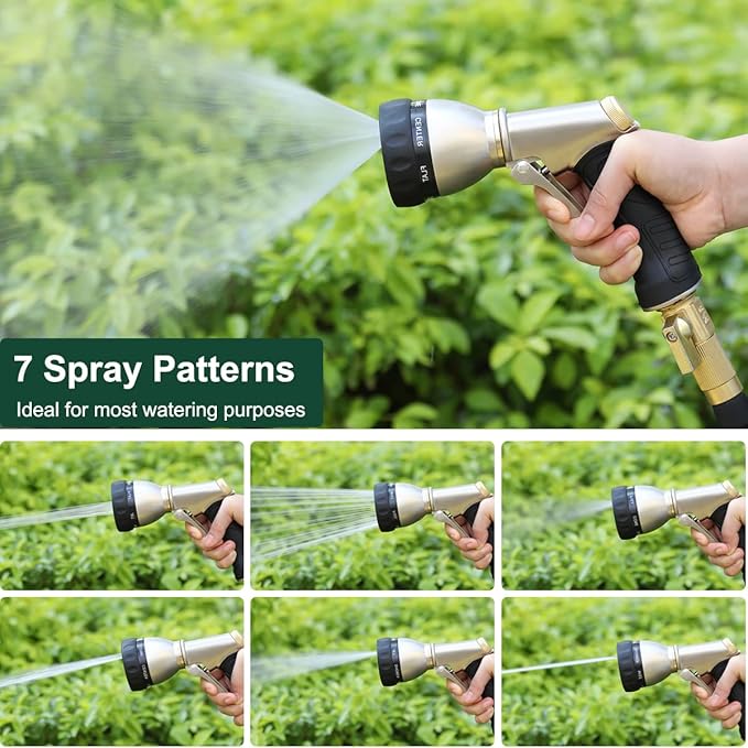 FANHAO Garden Hose Nozzle, 100% Heavy Duty Metal Water Hose Nozzle Sprayer with 7 Spray Patterns, High Pressure Hand Sprayer with Ergonomic Handle for Watering Plants & Lawns, Washing Cars & Pets
