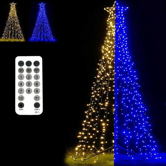Outdoor Lighting Christmas Tree Lights 7.8Ft Cone Tall Star Topped Artificial Christmas Trees Arbol de Navidad Outside Decor for Xmas New Year Holiday WarmWhite/Blue