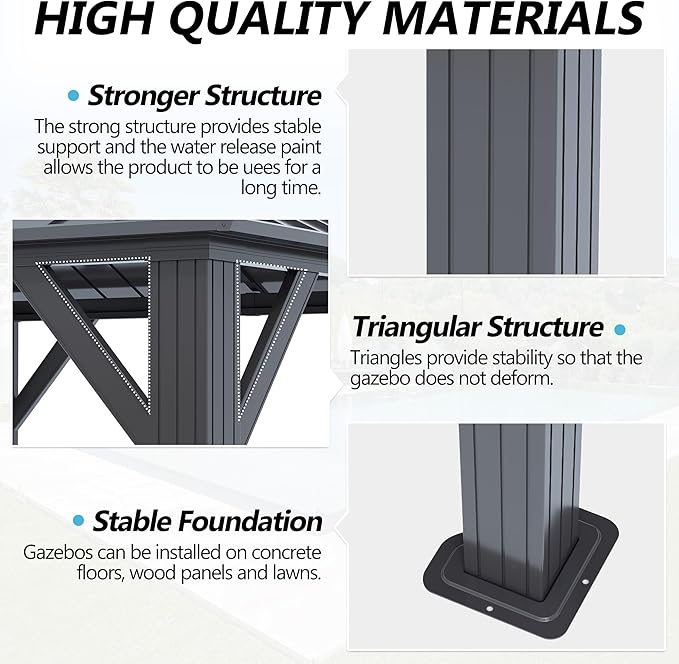 12'x14' Hardtop Gazebo, Outdoor Double Roof Galvanized Steel Gazebos, Aluminum Frame Permanent Pavilion with Curtains & Netting for Backyard, Patio, Deck