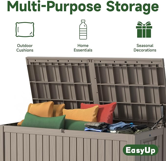 180 Gallon Outdoor Deck Box,Storage Lockable Waterproof Patio Furniture,Garden Tools,Cushions,Pool Accessories Outside Storage Resin Box(Grey)