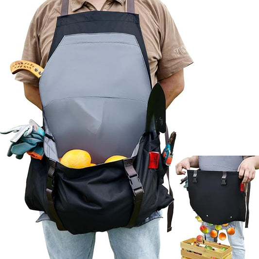 Extra Gardening Apron Waterproof Cross Back Apron, 600D Heavy Duty Apron Harvest and Large Quick Release Pockets