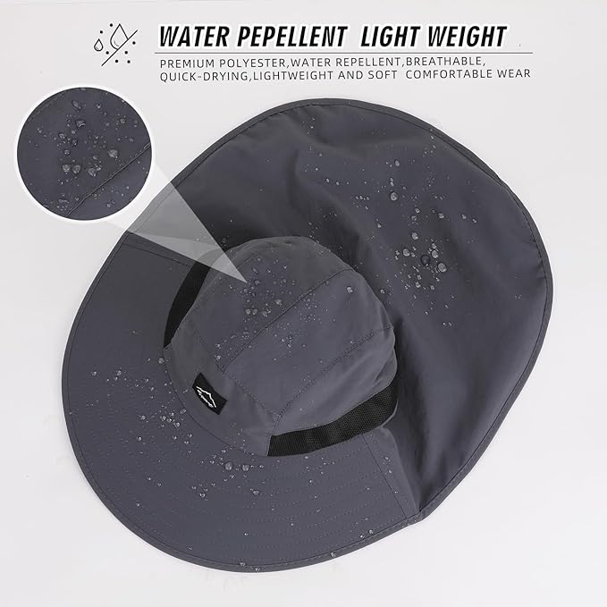 Rosoz Outdoor Sun Hat for Men Women, UPF50+ Protection Safari Cap Wide Brim Mesh Fishing Hat with Neck Flap Beach Garden