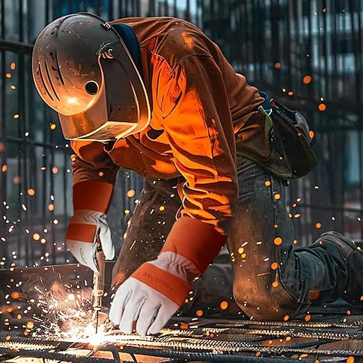 Gardening Gloves, Long Thorn Proof Garden Gloves for Women and Men, Goatskin Breathable Leather Work Gloves for Gardening, Pruning, Yard Work, Brown, M