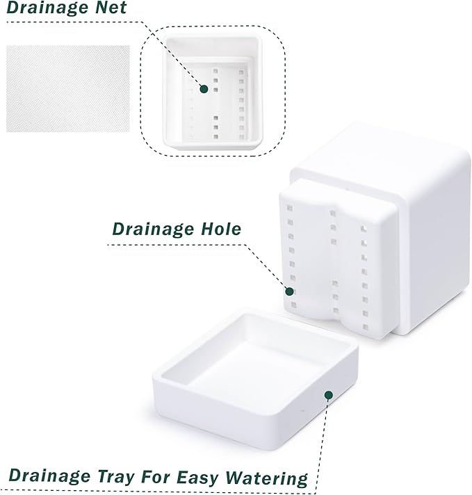 4 Inch Herb Planter Pot, Plastic Planter with Drainage Holes and Saucer, Modern Decorative Gardening Pot for Indoor Plants, Flowers, Herbs, Succulents, White, Set of 3, 76-Y-A-3