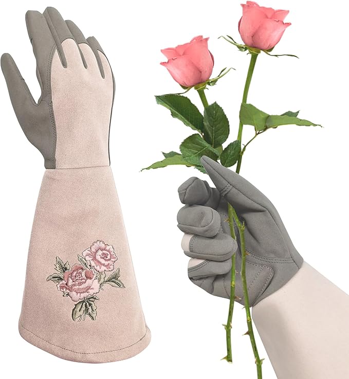Long Gardening Gloves for Women,Durable Rose Pruning Gloves Thorn Resistant for Weeding Planting Digging(1 Pair)