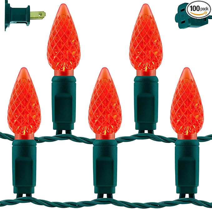 YULETIME Red C6 Strawberry LED Christmas Lights, 33 ft 100 Count 4" Spacing One-Piece High Waterproof UL Certified String Light (Red)