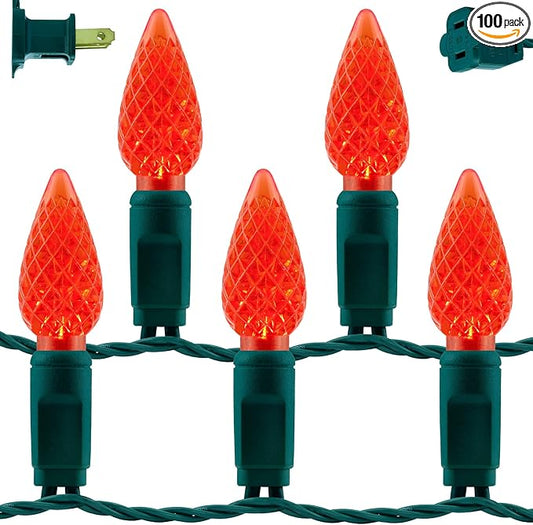 YULETIME Red C6 Strawberry LED Christmas Lights, 33 ft 100 Count 4" Spacing One-Piece High Waterproof UL Certified String Light (Red)