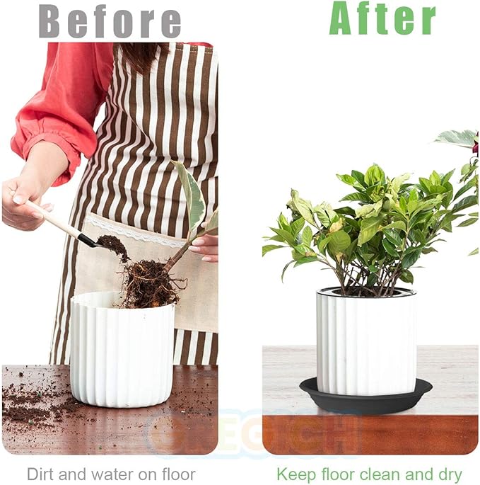 Plant Saucer 12 inch (10.4" at Base) Pack of 6, Thick Strong Durable Plastic Planter Water Catcher Trays for Pots Indoors Potted Flower Bottom Drainage Catch Tray Drip Dish Plate for Outdoor