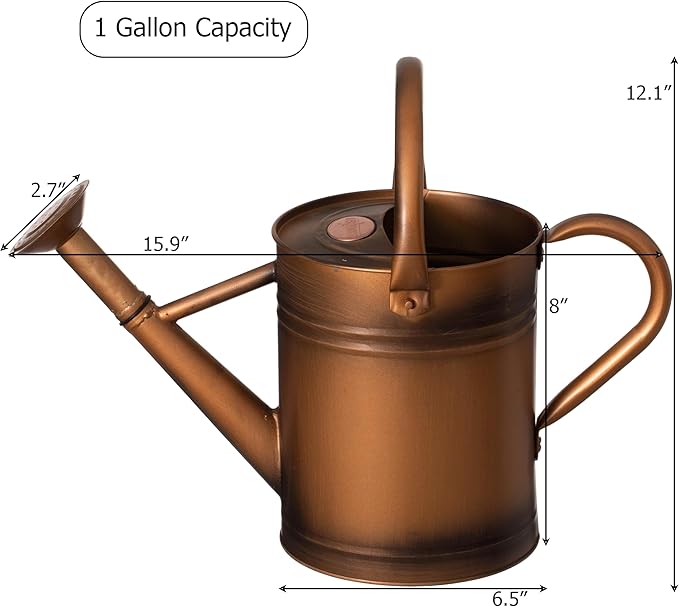 Gardenised 1 Gallon Metal Watering Can with Removable Long Spout & Sprinkler Head for Indoor & Outdoor Use Ideal for Garden Flowers Potted Plants Houseplants Modern Decorative Home Accessories, Bronze