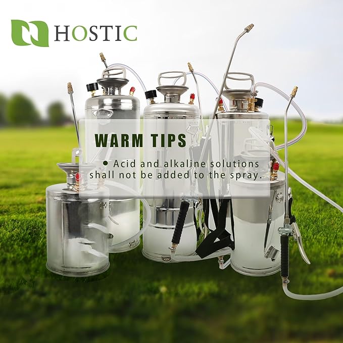 HOSTIC 1 Gallon Stainless Steel Sprayer Hand Pump Sprayer with Pressure Gauge Safety Valve Adjustable Nozzle for Gardening Lawn and Cleaning