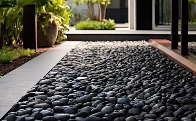 6 LBS River Rocks, StoneCreek, Decorative Garden Stones for Plant Landscaping, Polished Gravel Filler Pebbles for Home Decoration, Vases, Succulents, Flower Beds and Fish Tanks (Black, Medium)