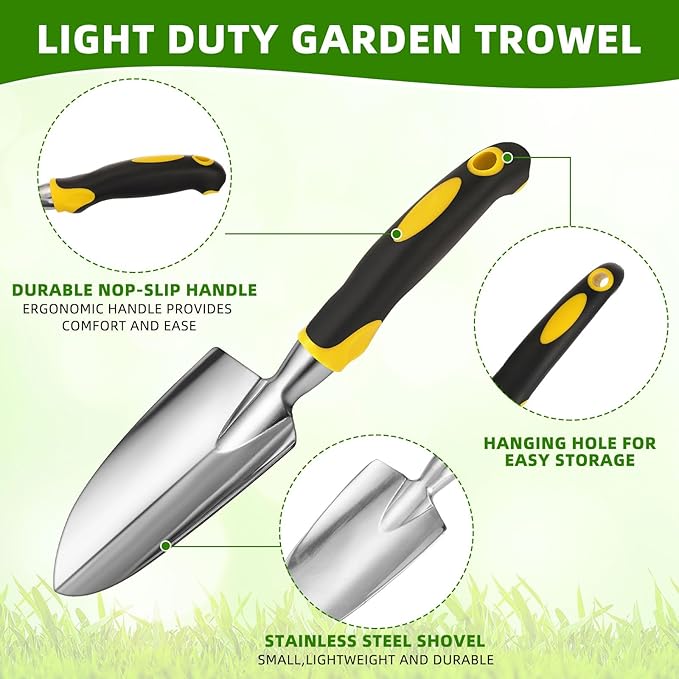 Product Image Yaocom Garden Shovel Aluminum Alloy Heavy Duty Trowel Garden Tool Small Shovels for Digging Metal Hand Trowel Spade with Soft TPR Handle for Lawn Yard Farm Home Shop Planting(12 Pcs)