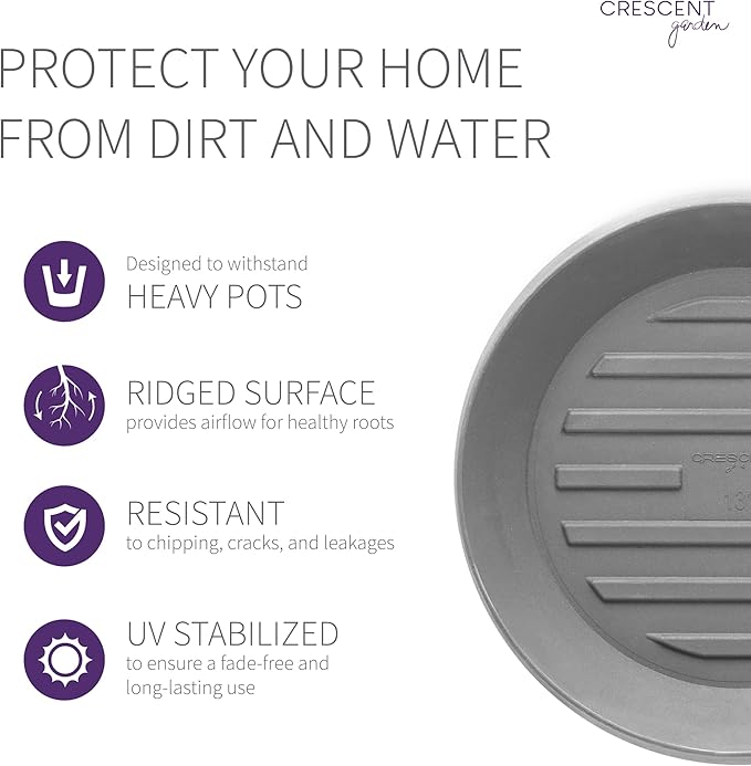 Crescent Garden Universal Round Planter Saucer, Drainage Dish for Pots, Large Plant Dishes Saucer, Outdoor Plant Trays - Ash(19.75" Inner, 22" Outer Diameter)