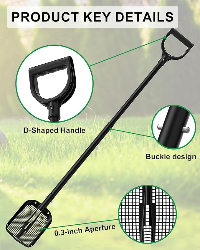 53.93 Inch Sifting Shovel, Heavy Duty Sand Sifter Square Cleaning Scoop Detachable 35-inch Short Sifter for Beach Chicken Coop/Animal House Poop Shovel