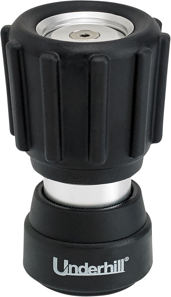 Underhill Magnum-Mini Garden Water Hose Nozzle, Sprayer, 3/4-Inch Thread Inlet, Jet Attachment, Heavy-Duty Metal and Rubber, Adjustable, NG350
