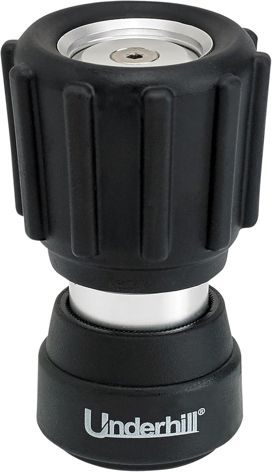 Underhill Magnum-Mini Garden Water Hose Nozzle, Sprayer, 3/4-Inch Thread Inlet, Jet Attachment, Heavy-Duty Metal and Rubber, Adjustable, NG350
