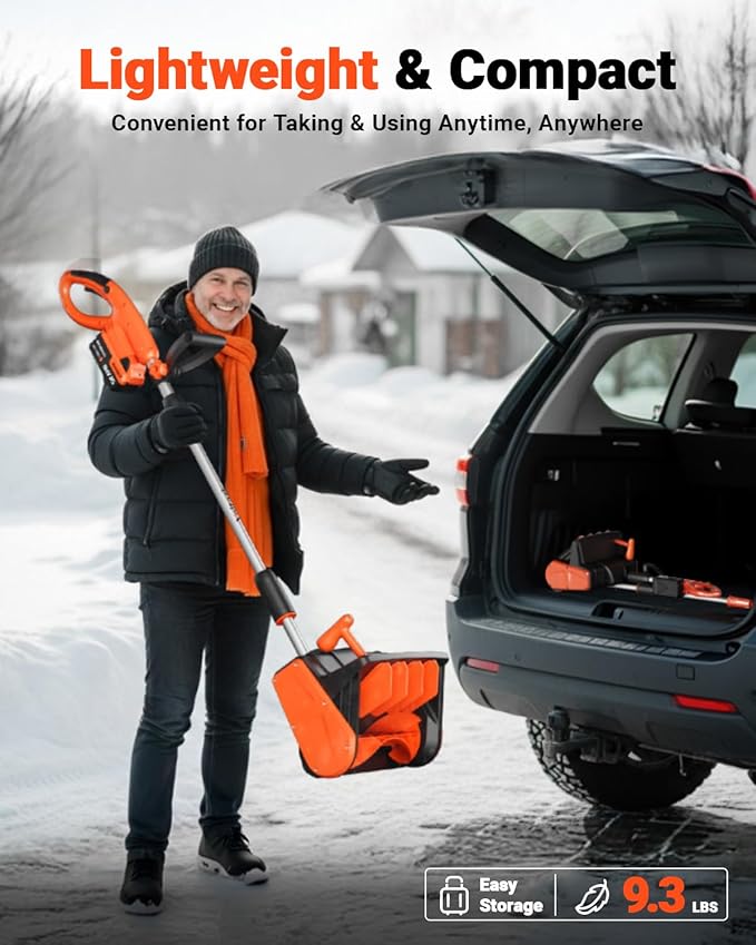 VOLTASK Cordless Snow Shovel Brushless, 24V 13 Inch Cordless Snow Blower, Electric Snow Shovel with Directional Plate & Adjustable Front Handle (4-Ah Battery & Quick Charger Included)