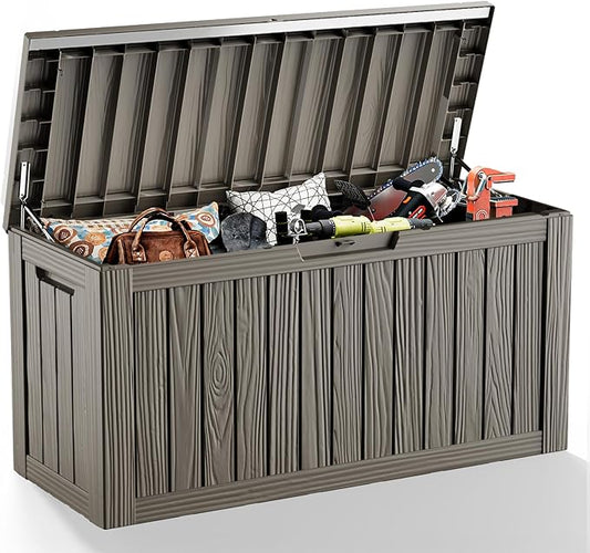 EasyUp 81 Gallon Outdoor Storage Box Waterproof, UV Resistant Resin Deck Box with Hydraulic Rod, Lockable Design and Enhanced Durability for Patio, Garden, and Poolside Use