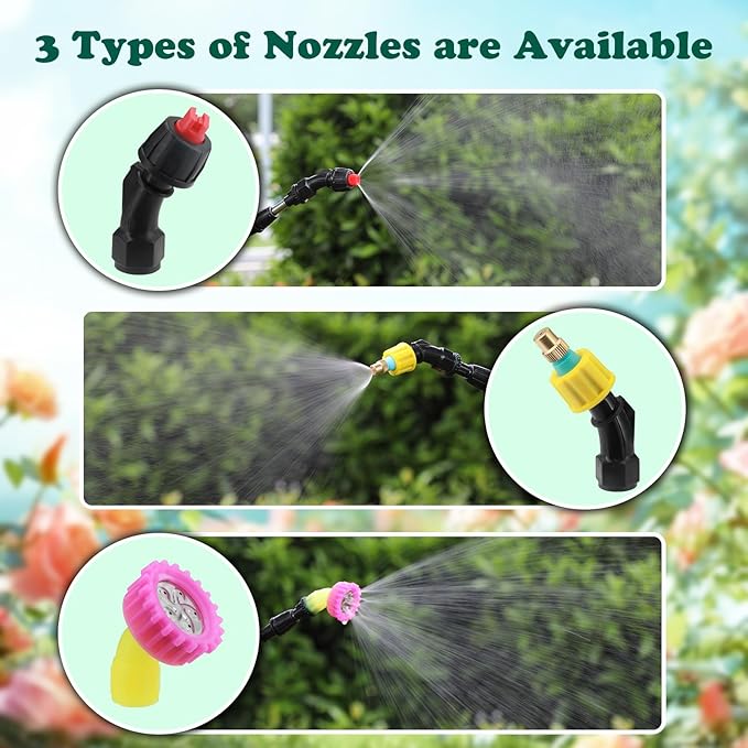 Battery Powered Sprayer 2 Gallon, Powerful Electric Garden Sprayer with 3 Mist Nozzles, USB Rechargeable Handle, Retractable Wand and Adjustable Shoulder Strap for Irrigation, Weeding (Green)