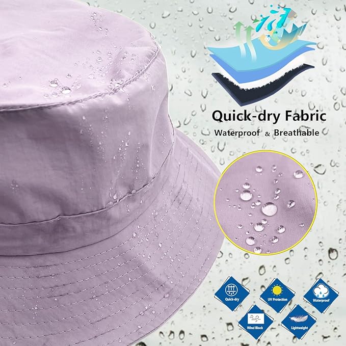 woogwin Waterproof Bucket Rain Hat with Chin Strap Quick Dry Packable Boonie Sun Hat Safari Hat UV Protection