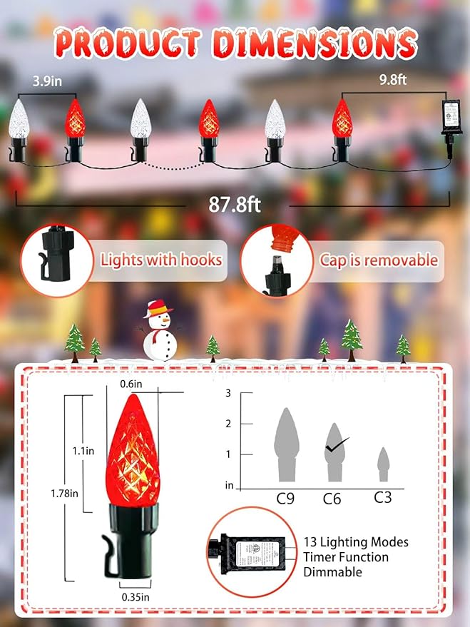 240 LED 78FT C6 Christmas String Lights, Super Long Christmas Lights Outdoor Indoor with 13 Modes & Timer, Waterproof Fairy Twinkle Light Plug in for Tree Garden Party Xmas Decorations (Red & White)