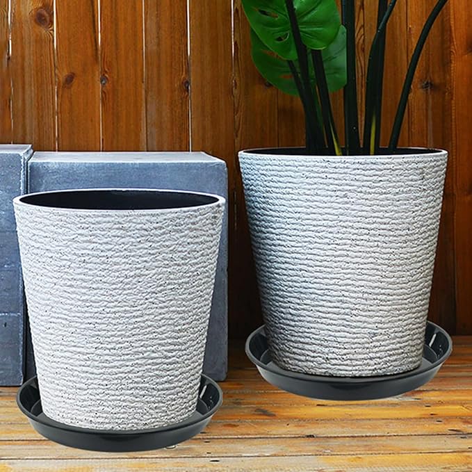 12 Pack Plant Saucer Tray, 6 8 10 inch Plant Saucers for Indoor Outdoor, Heavy Sturdy Plastic Planter Trays, Drainage Drip Water Trays for Flower Pots, Black