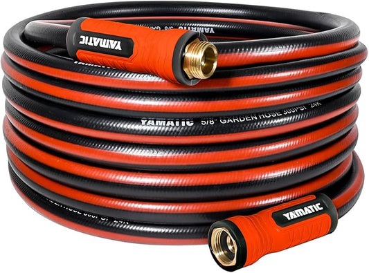 YAMATIC Garden Hose 40ft x 5/8", Ultra Durable Water Hose with Swivel Handle, Kink Resistant, Soild Brass 3/4" Connection Fittings, Leak Proof for Gardening, Agriculture, Car Wash, Lawn, Black