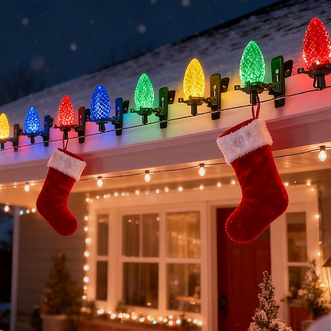 TW SHINE C9 Christmas Lights, 100 LED 66 FT Christmas String Lights Outdoor with 100 Spring Clips and Timer, Waterproof Connectable for Indoor Yard Xmas Tree House Decorations (Multi-Colored)