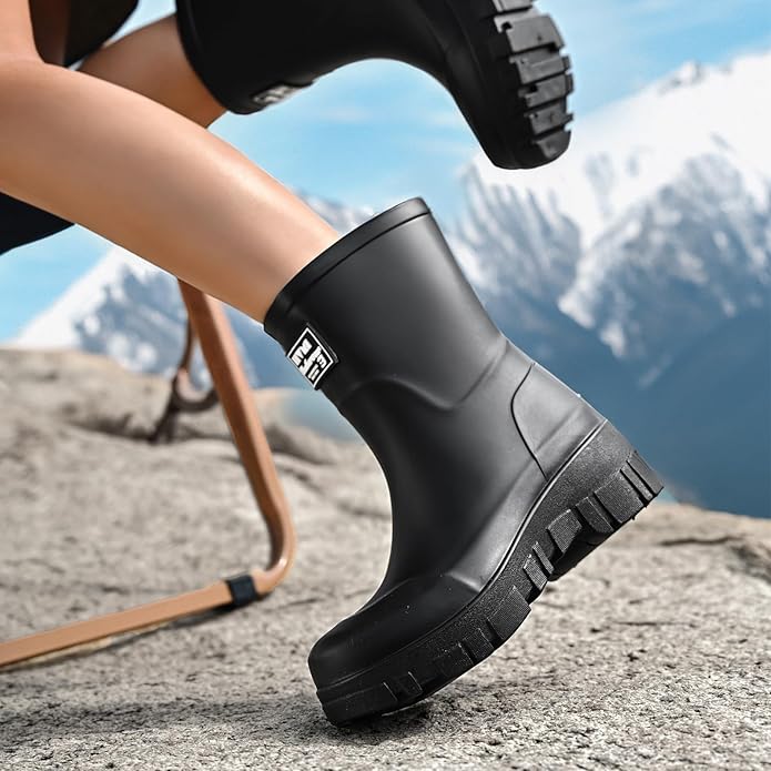 Nutropa Waterproof Mid Calf Women Rain Boots Lightweight Comfortable Wide Calf Garden Shoes