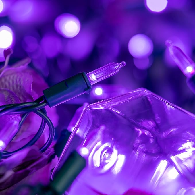 YULETIME 200 Count Purple LED Christmas Lights, 66 Feet Green Wire UL Certified Commercial Grade Holiday String Light Set (Purple)