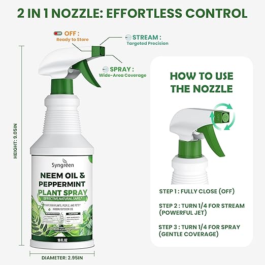 Neem Oil Spray for Plants with Peppermint – Gentle Leaf Maintenance for Indoor and Outdoor Greenery, 16oz