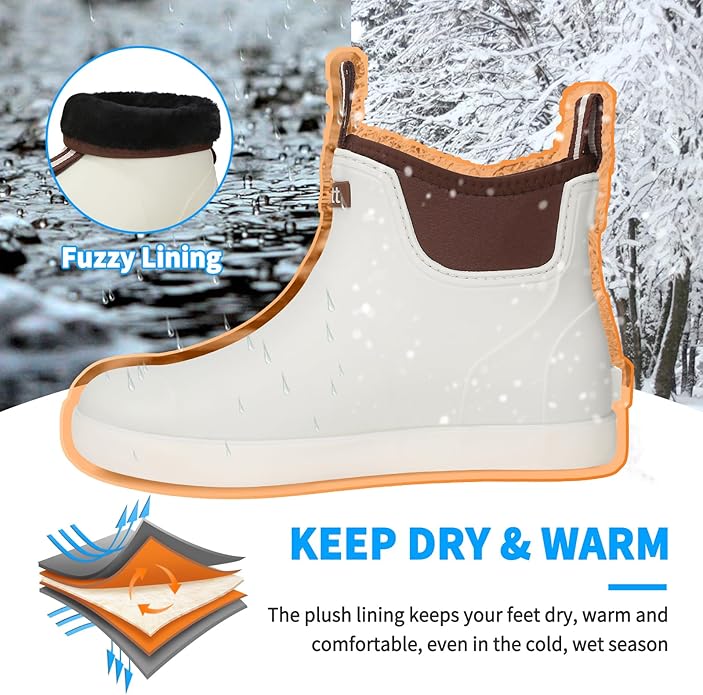 Mens Deck Boots, Saltwater Fishing Booties Rubber Waterproof Ankle Rain Boots, High-performance Footwear Chelsea Boots for Gardening Fishing Boating Camping Sailing