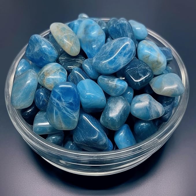 Polished Blue Apatite Crystals - 10 oz, 0.5" Handpicked Natural Tumbled Gemstones Rocks, Pebbles for Reiki, Chakra, Healing Home Decor