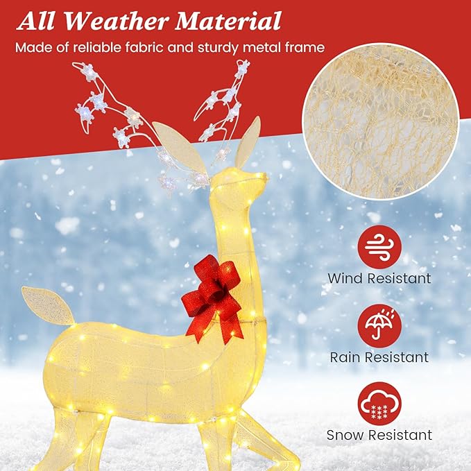 Tangkula 3 Pieces Christmas Lighted Reindeer Family Set, Indoor/Outdoor Christmas Decoration with LED Lights & RGB Flashing Lights, Ground Stakes, Light up Holiday Deer Decoration for Yard Lawn Party